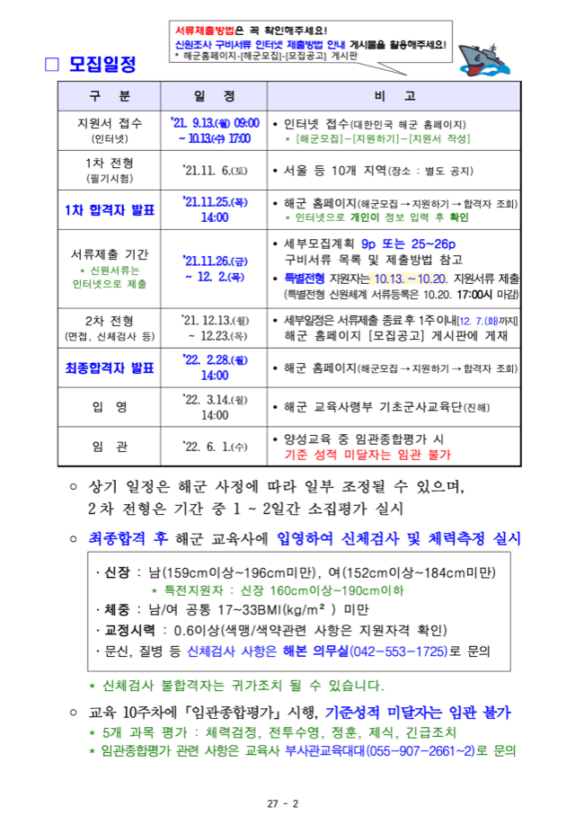 붙임 1. 제275기 해군부사관후보생 세부 모집계획(수정) 2.png